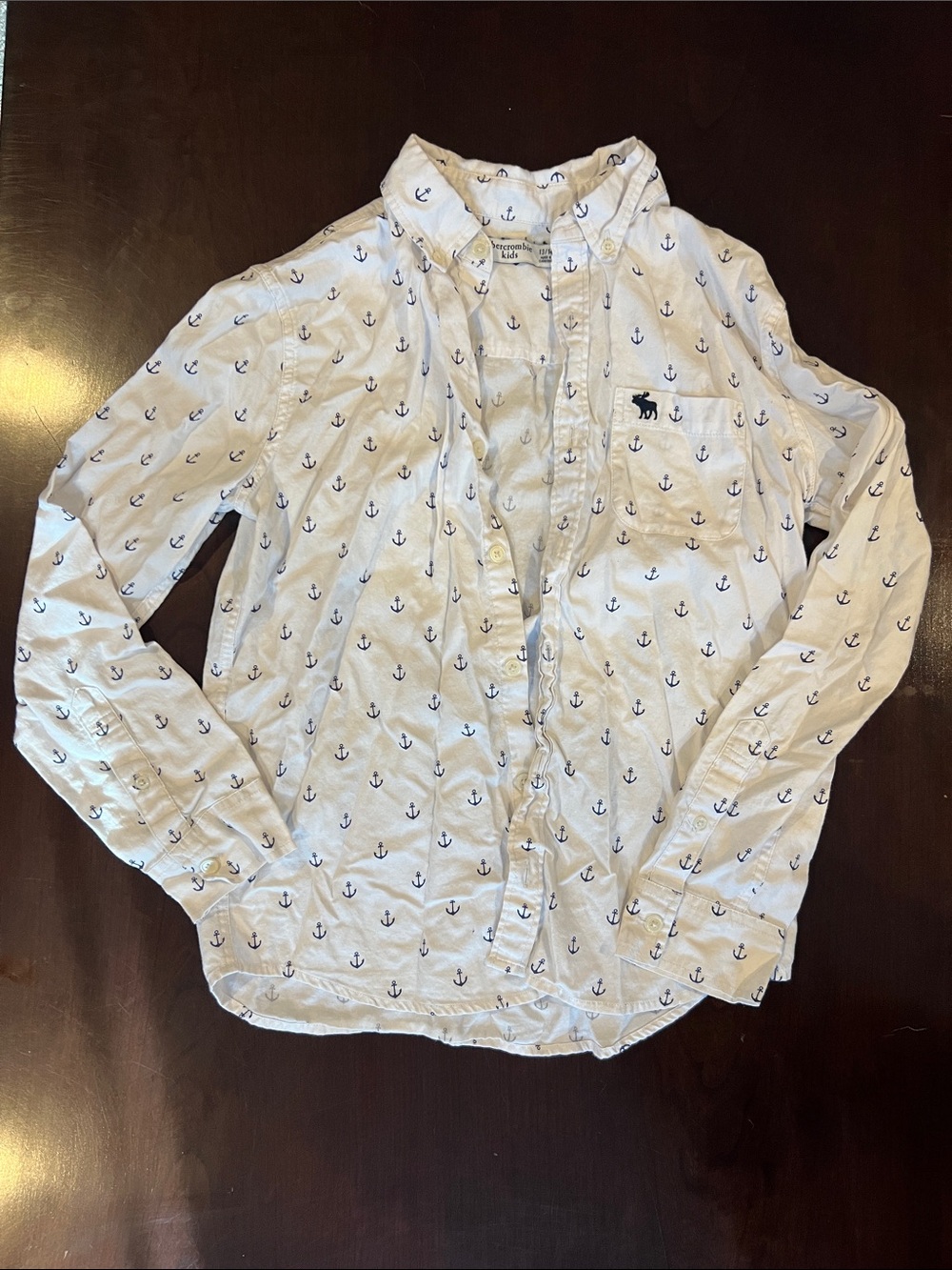 abercrombie kids White Button-Down Shirt with Navy Anchor Print